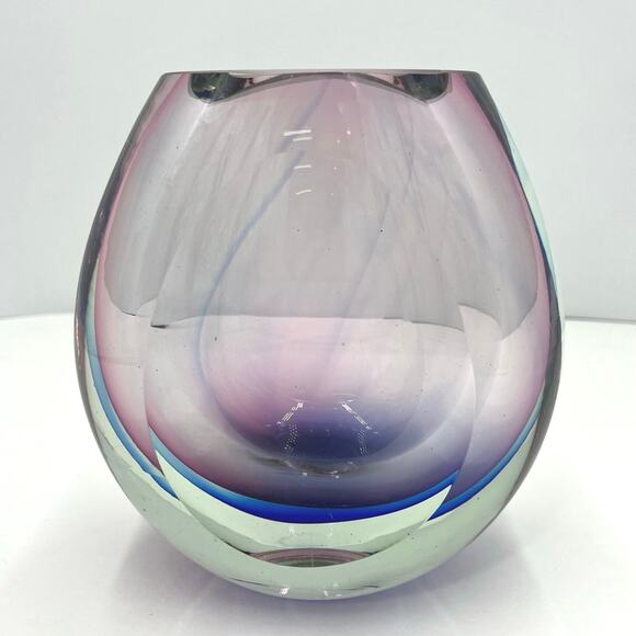 Sommerso Art Decorative Glass Vase Murano Style Ombre Purple/Blue 7"x6" - Picture 2 of 10